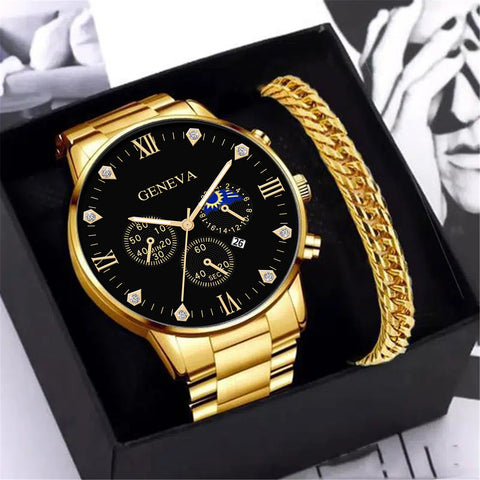 Fashion Businessmen's Steel Band Watch with matching Bracelet