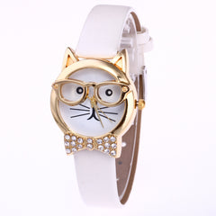 Animal cat face diamond collar eye glasses cat quartz watch