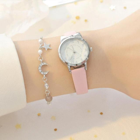 Children Leather Quartz Watches Moon Star